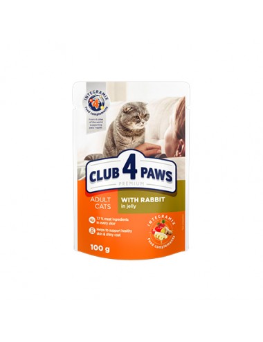 Club 4 Paws με Κουνελι σε Ζελε  για Ενήλικες Γάτες100gr.