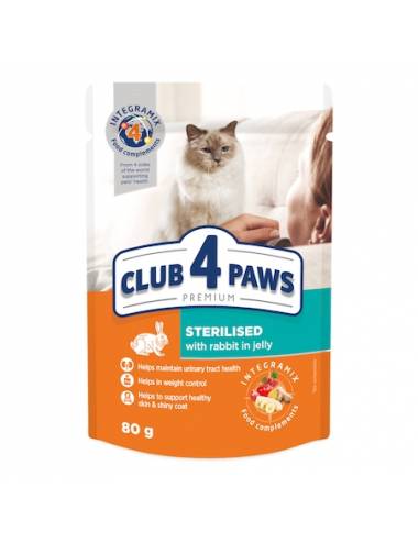 Club 4 Paws για Ενήλικες Στειρωμενες Γάτες με Κουνέλι σε Ζελέ 80gr.