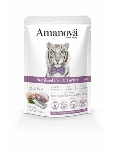 Amanova Υγρή Τροφή για Στειρωμένη Γάτα Ψάρι & Γαλοπόυλα p12 85gr.