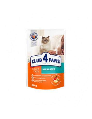 Club 4 Paws για Ενήλικες Στειρωμενες Γάτες με Κοτόπουλο σε Ζελέ  80gr.